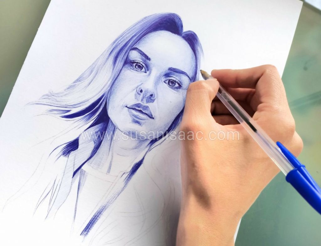 Retrato realista con bolígrafo.
