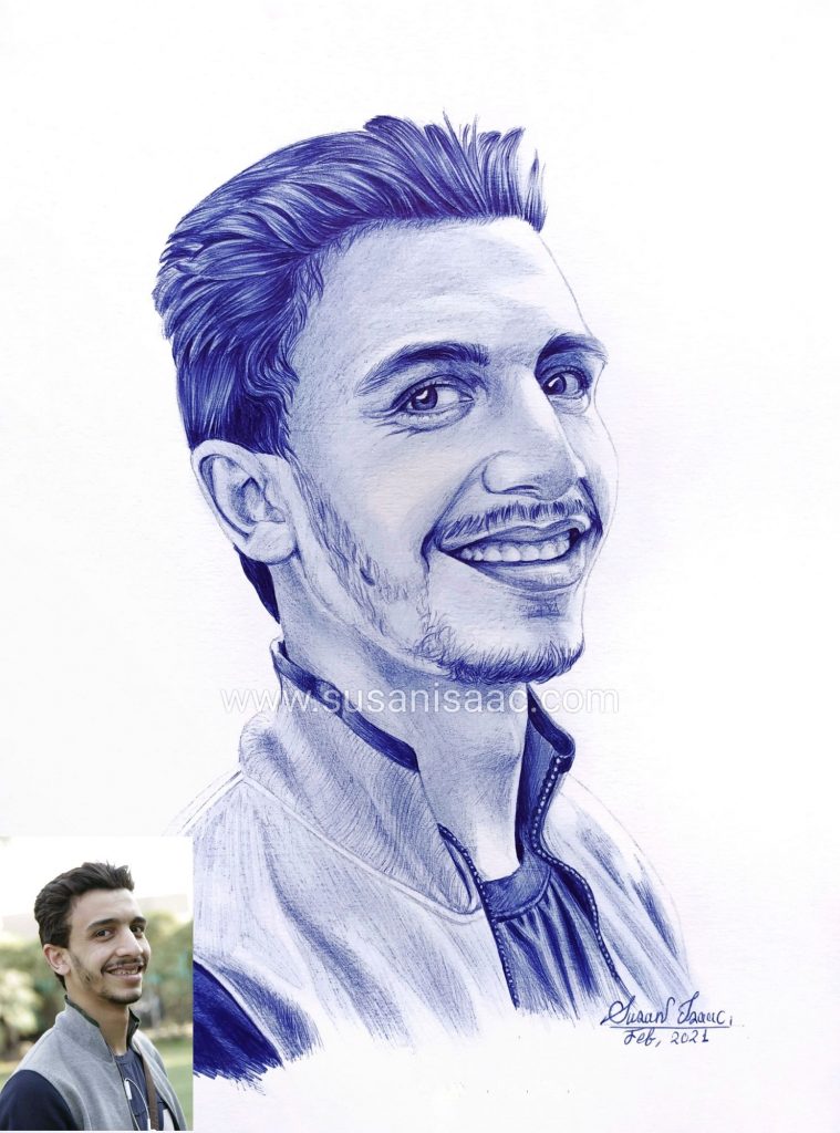 Retrato con bolígrafo de chico joven.