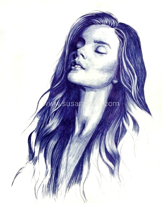 Retrato con bolígrafo de chica joven