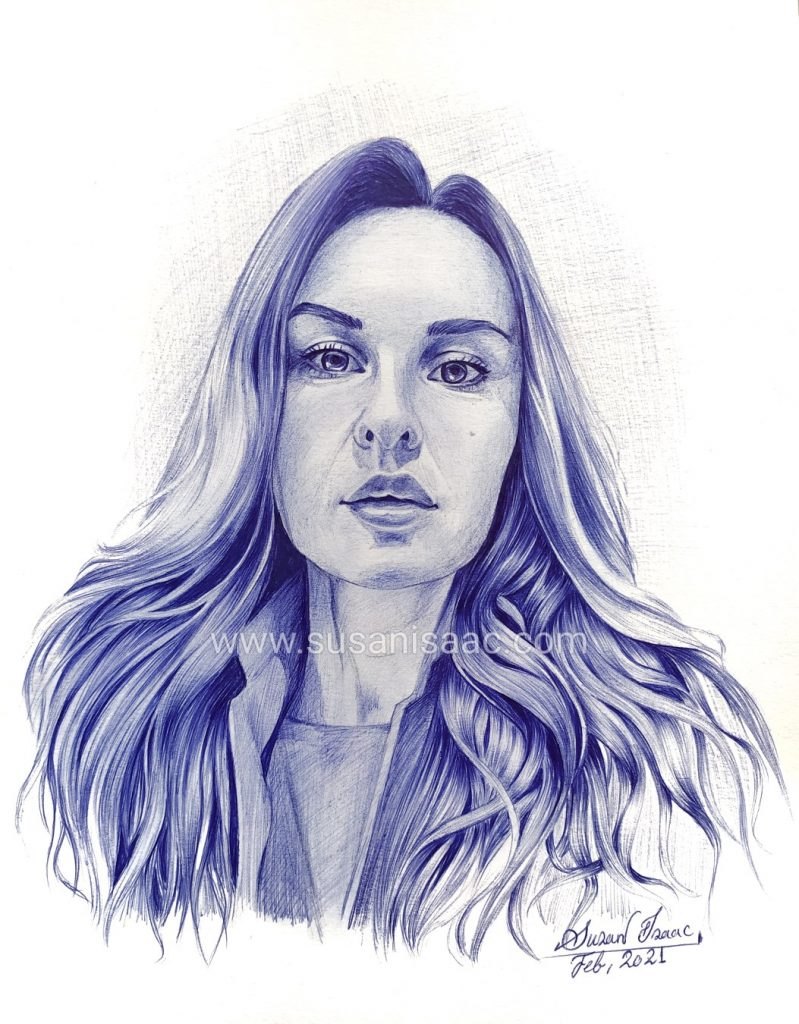 Retrato con bolígrafo de mujer