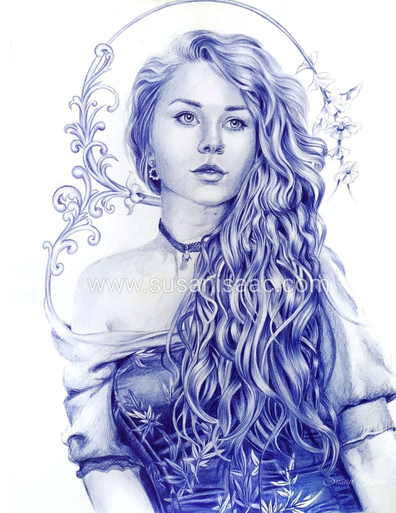 Retrato con bolígrafo de chica joven