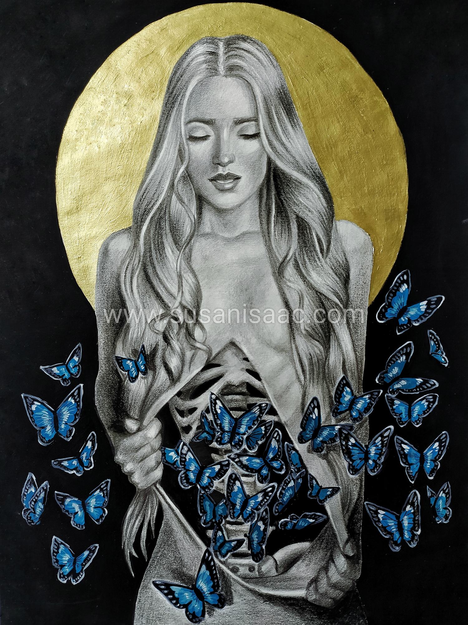 Ilustración. Fantasía. Mariposas. Chica joven