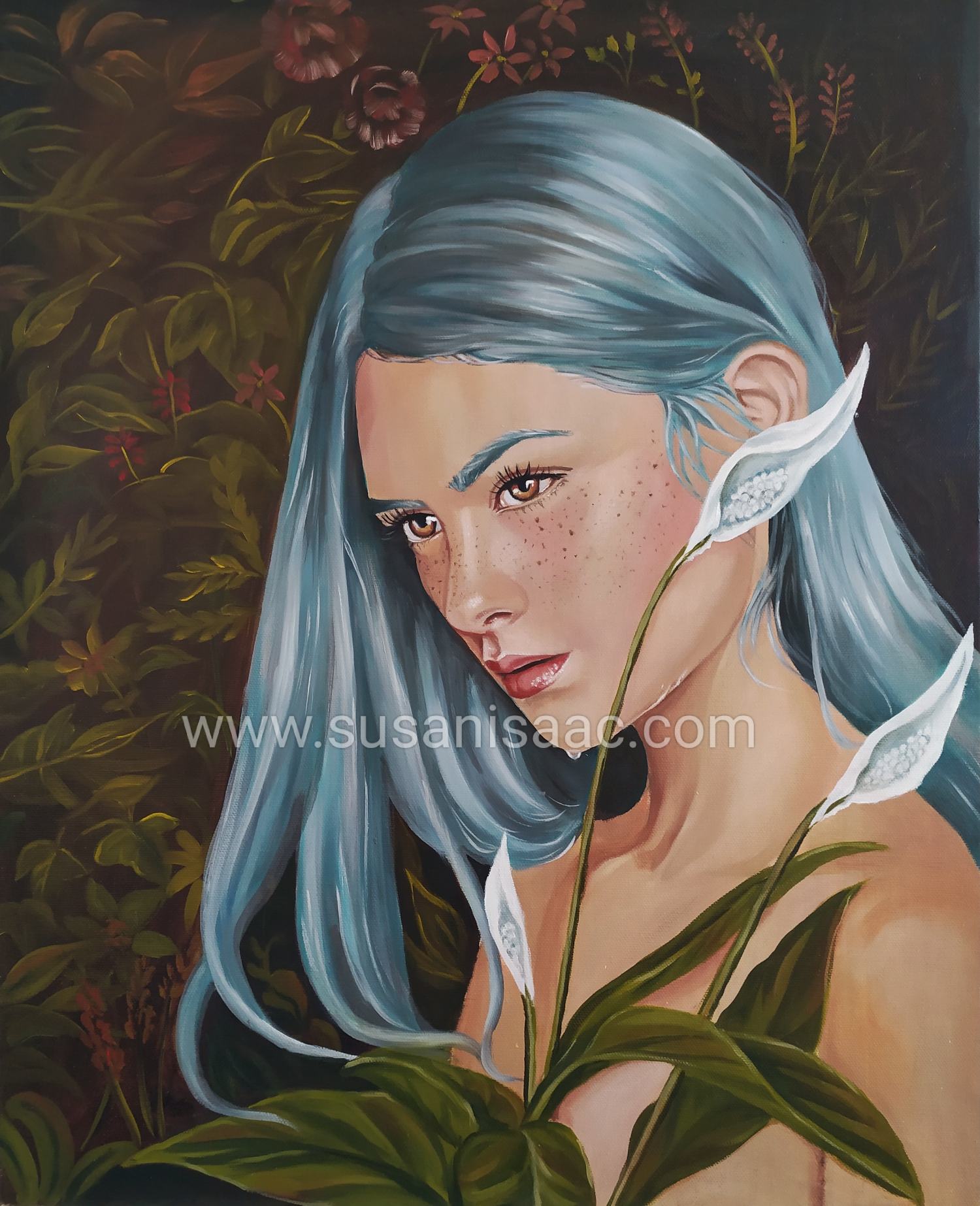 Ilustración. Fantasía. Flores. Chica joven