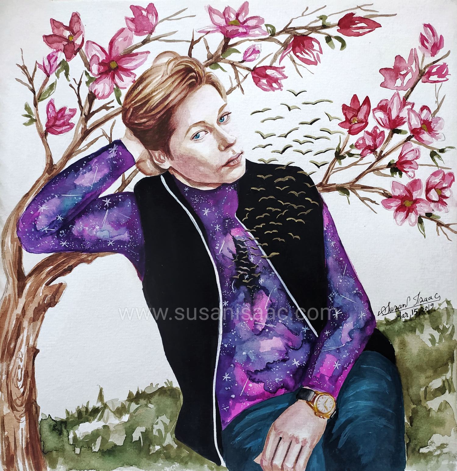 Ilustración. Fantasía. Flores. Chico joven