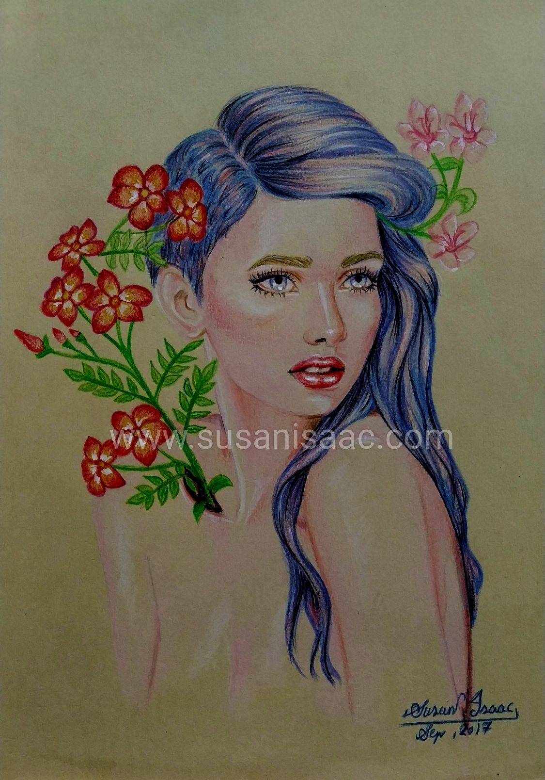 Ilustración. Fantasía. Flores. Chica joven