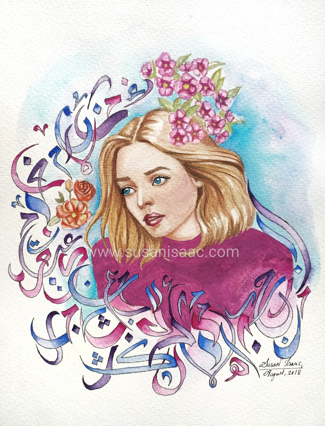 Ilustración. Fantasía. Flores. Chica joven
