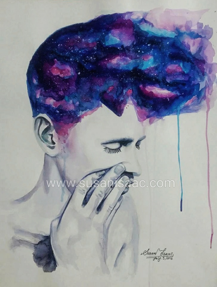 Ilustración. Fantasía. Mujer pensando. 